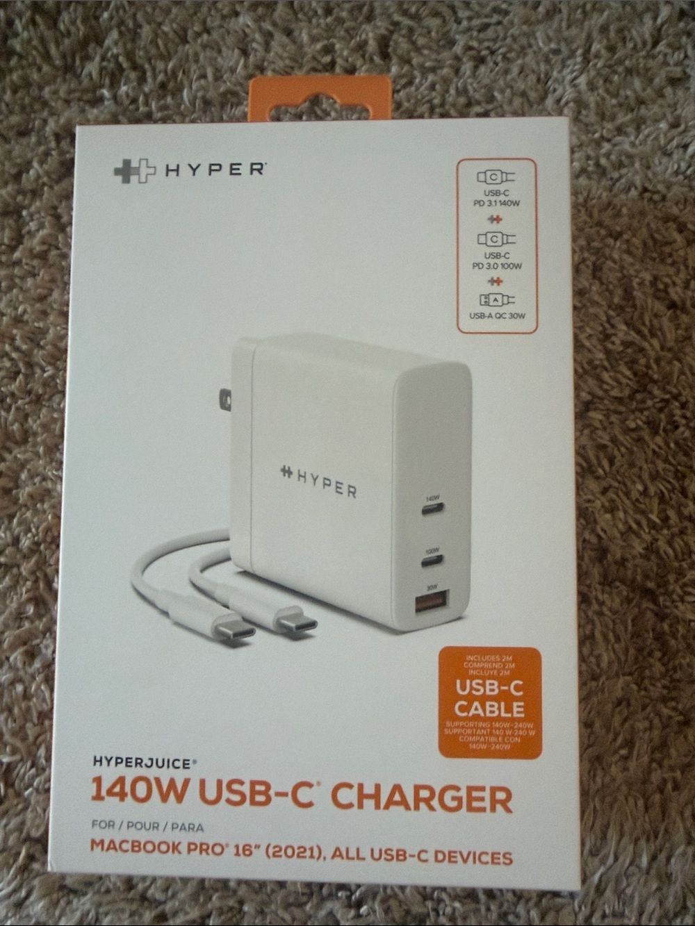 HypeJuice 140W USB-C Charger - White